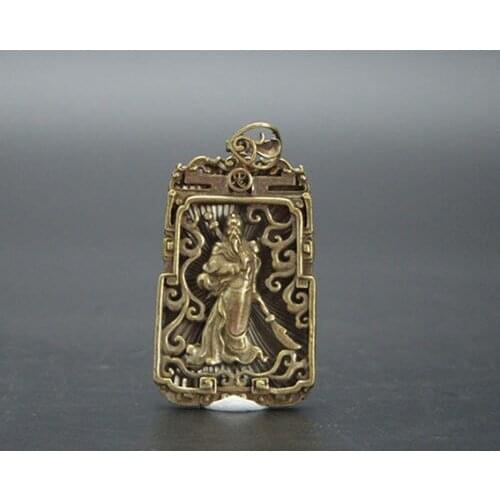 Chinese Seiko Hand Carving Guangong Pure Copper Brass Bronze Guan Yu Small Pendant