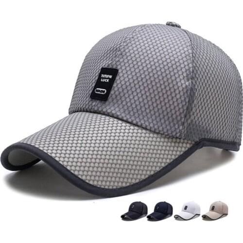 Summer Outdoor Sunshade Net Hat Mens Outdoor Sports Cycling Fishing Ladies Long-Brimmed Leather Label Baseball Cap Sunscreen