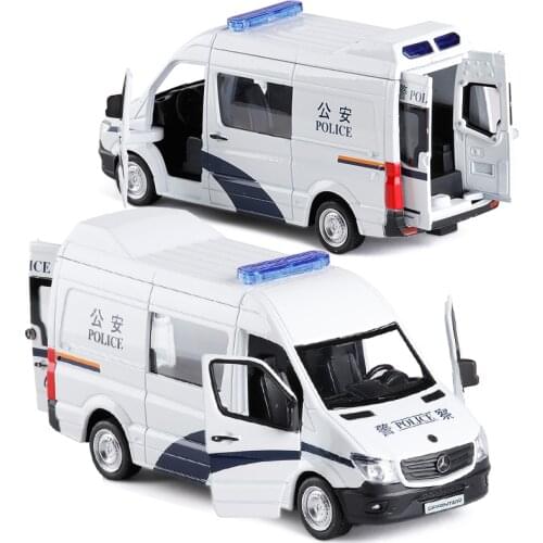 1:36 Scale Metal Diecast Alloy ForPolice Car For TheBenz Sprinter Collection Licensed RV Model Pull Back Toys
