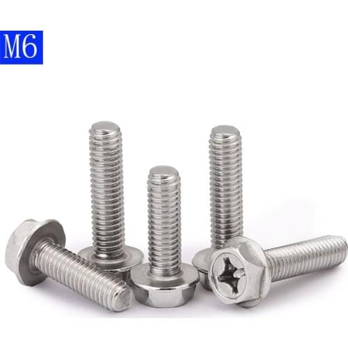 M6 - 1.0 6mm 304 Stainless Steel screws Phillips Hex Washer Flanged Hex Head Bolts A2