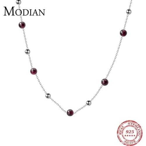Modian Natural Bead Purple Crystal Choker Pendant Necklaces Charm Romantic Real 925 Sterling Silver Fashion Fine Jewelry Gift