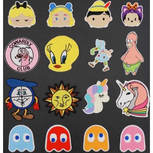 Cartoon Unicorn Embroidered Iron On Patches DIY Kids Clothes Stripes Cute Anime Stickers