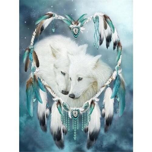 Dreamcatcher Wolf Printed Fabric 11CT Cross Stitch Kit Embroidery DMC Threads Painting Sewing Handmade Handiwork Package Gift