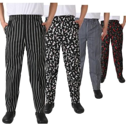 New chef service cook uniform chef de executive chef pant black white striped elastic Red Peppers restaurant uniform