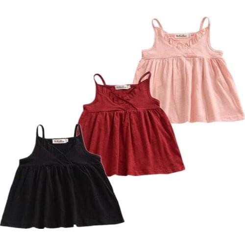 Baby Girls wear Pure Solid Sleeveless Kids mini suspenders dress cotton tops Princess Costume Ruffle summer Casual Cute Kids