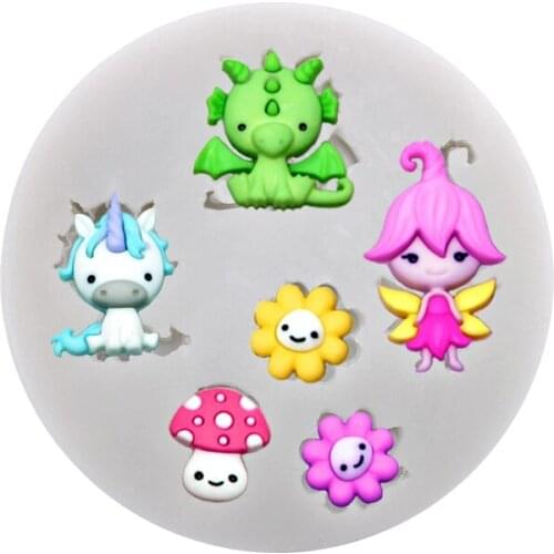 Wholesale 10 pcs Unicorn Fairies Mushroom Sun flower Silicone Mold Sugarcraft Cupcake Baking Mold Fondant Cake Decorating Tools