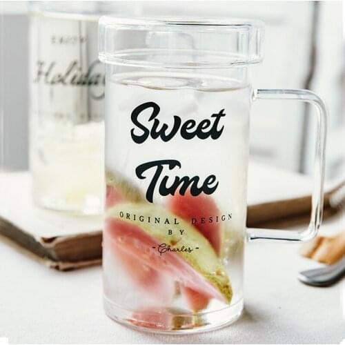 Wholesale beer glass resistant high temperature cold drink glass with handle letter office water glass