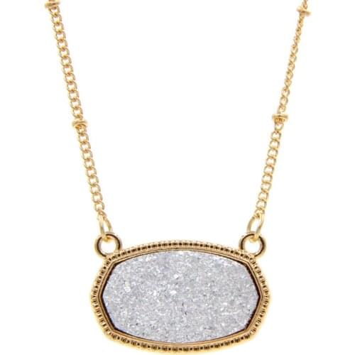 Resin Oval Druzy Drusy Hexagon Pendant Necklace Gold Choker Statement Necklaces for Women Jewelry Gift
