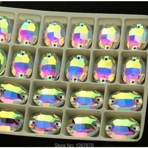 Oval 50pcs Sew on glass Rhinestone Clear AB Pear Droplet Flatback Glass crystal 2holesFor Wedding Dress Garment choose size