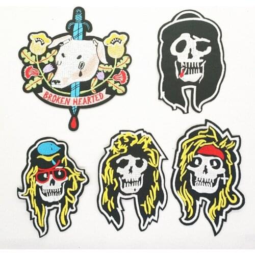 PGY 1PCS Reggae Style Skull Punk Patches Badges Pigs head Patch For Clothing Patches Flower Sword Clothes Embroidery Sticker