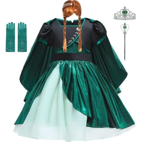 Girls Anna Princess Dress Anna Costume with Cloak Kids Dress For Girls Cosplay Costume Carnival Party Children Clothing vestidos