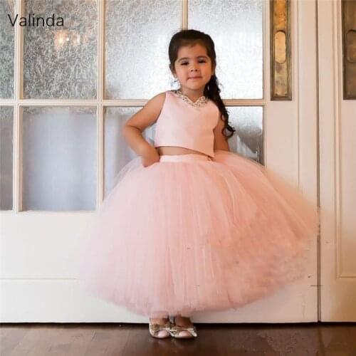 Blush Pink Two Pieces Flower Girls Dresses for Weddings Pageant Birthday Party Gowns Dress