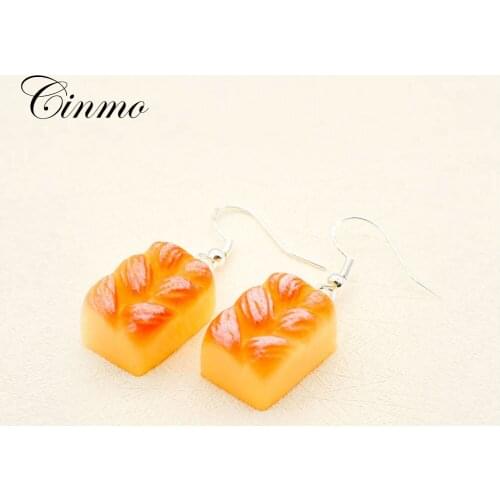Cinmo 1 Pair Bread Toast Piercing Drop Earrings For Women Girls Cute Cartoon Food Resin Dangle Earrings Wholesale Ear Jewelry