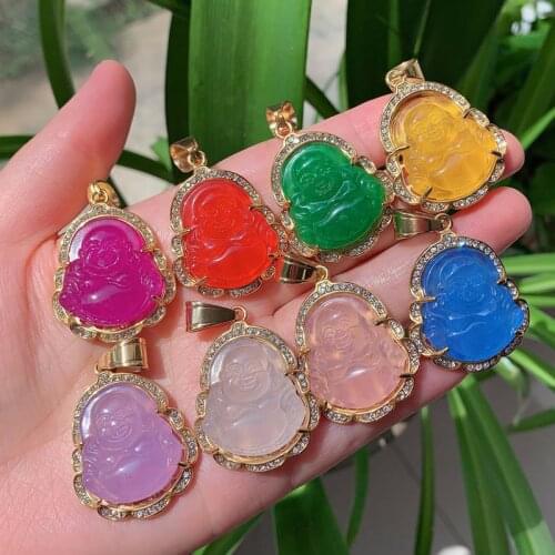 Punk Rock Crystal Pendant for Women Men Maitreya Buddha Jewelry Colorful Jades Green Chalcedony Stone Pendulum Amulet Healing