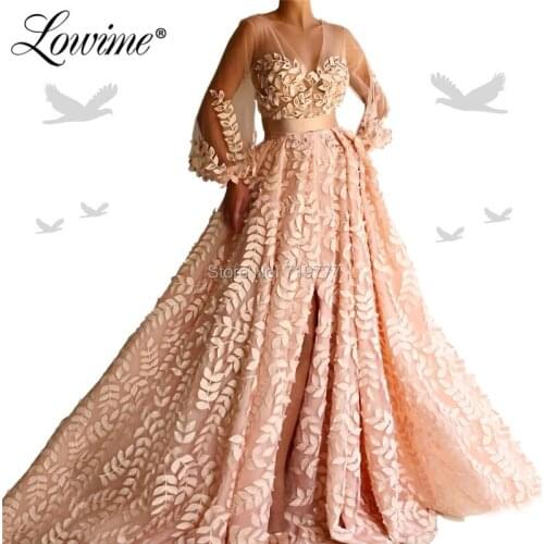 Appliqued V Neck Party Dress Formal Long Evening Gowns 2019 Custom Made Long Sleeves Illusion Prom Dresses Vestido De Festa