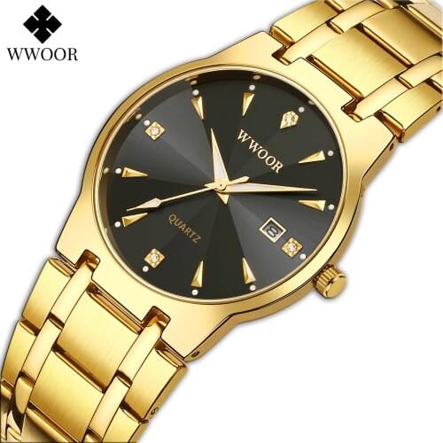 WWOOR New 2021 Luxury Men Watches Top Brand Casual Gold Black Date Quartz Watch For Men Fashion Wrist Watches Relogio Masculino