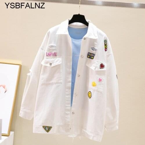 YSBFALNZ Denim Jackets Womens 2021 Spring Autumn Streetwear Loose Jeans Long Overcoat Oversized Clothing Coats Female Frayed