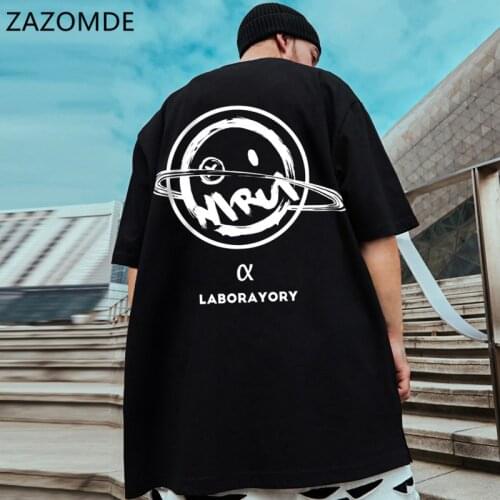 ZAZOMDE 100% Cotton Cool Short Sleeve Men T Shirt Casual Loose Cartoon Earth Smiley Face Men Tshirt O-neck T-shirt Men Tee Shirt