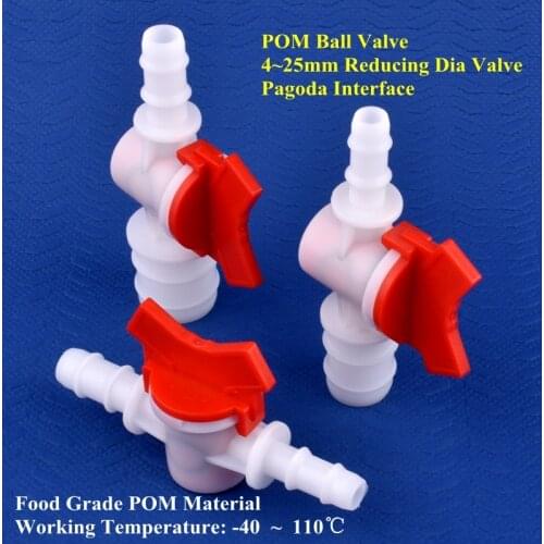 1~50pcs 4~25mm Reducing Dia POM Ball Valve Watering Irrigation Hose Pagoda Joint Aquarium Tank Water Circulation Control Valve