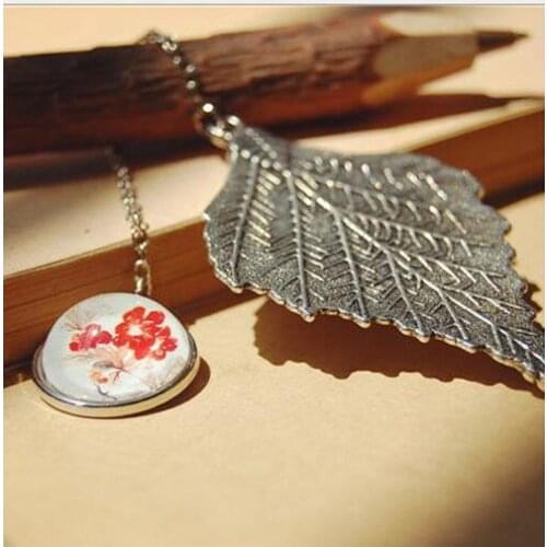 1pcs Vintage Design Antique Silver Bookmarks for Book Creative Retro Leaf Pattern Metal Bookmark Supplies and Gift