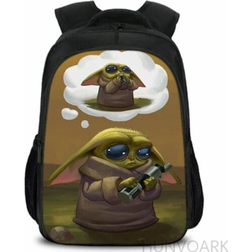 16inch Star Wars Baby Yoda School Bags For Boys Girls Mandalorian School Bagpack Children Boys Preppy Bookbag Kids Mochila