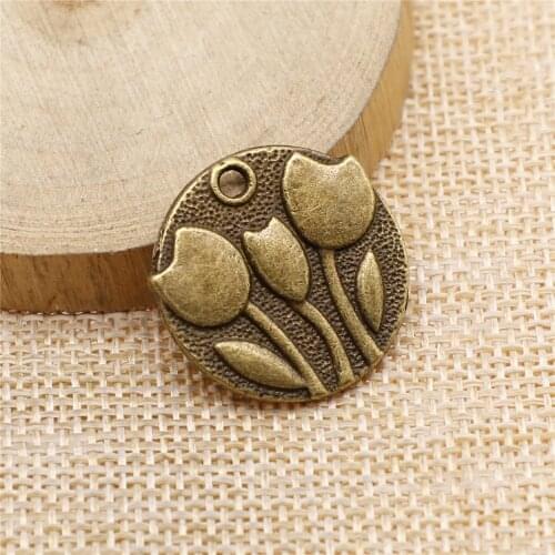 Free shipping 19pcs 25mm antique bronze Flowers charms diy retro jewelry fit Earring keychain hair card pendant accessories