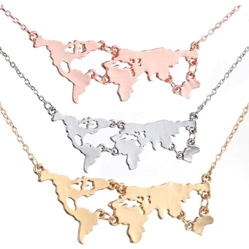 20pcs/lot Fashion Jewelry Gold/Rose Gold/Gun Black Plated Charm Exaggerated Style World Map Composition Necklace