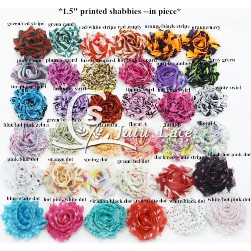 200 pcs/lot , 1.5'' print mini shabby chiffon flower , shabby flower rose trim for headband hair accessories