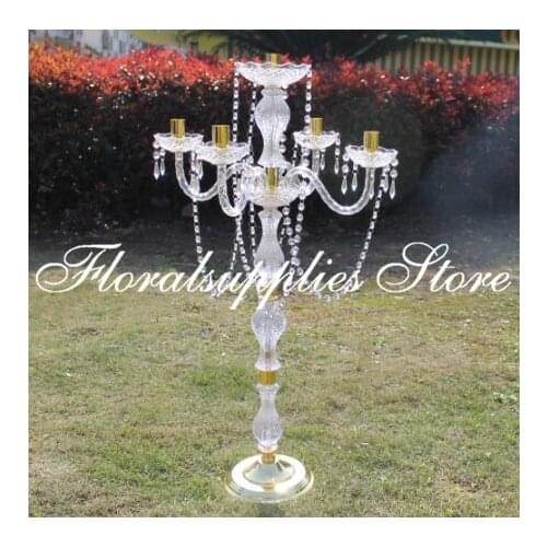 35.4 Inches Tall Crystal Candle Holders centerpieces Acrylic 5 Arms Candelabra with Crystal Pendants Wedding Table Centerpiece