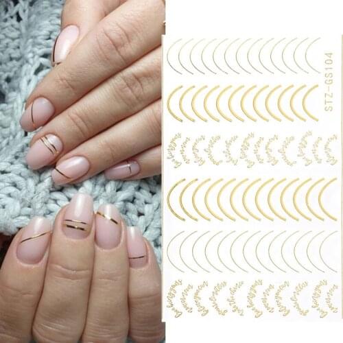3D Lines Nail Sticker DIY Rose Gold Metal Stripe Curve Lines Nails Stickers Adhesive Striping Tape Decals Nail Art Decorations