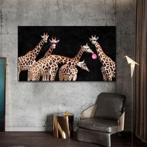 African Animal Colorful Abstract Glasses Giraffe Poster Print Wall Art Canvas Painting Picture for Livingroom Wall Decoration