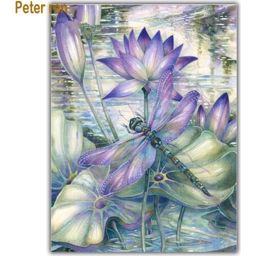 Diamond Painting Full Square\Round Diamond Embroidery Cross Stitch Picture Of Rhinestones Diamond Mosaic lotus dragonfly