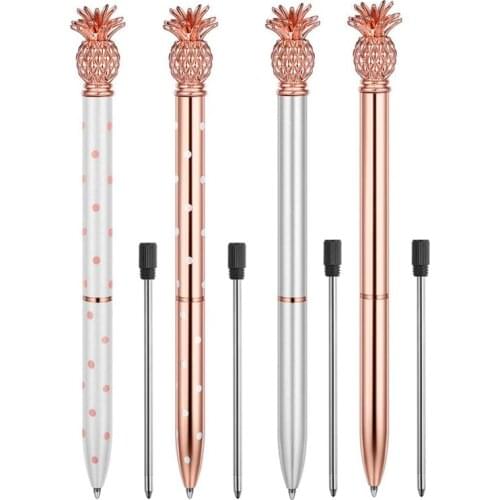 Pineapple Pens Cute Ballpoint Pens, Rose Gold Metal Pen, White, Silver Office Supplies and School Desk Accessories, Fancy Nice G