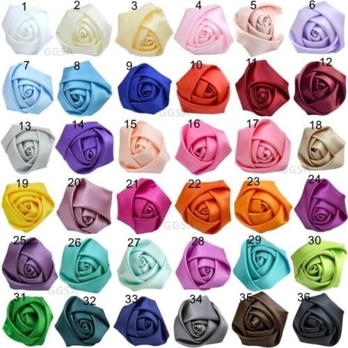 50pcs Assorted 5CM Satin Roses 2"Petite Satin Rolled Rosettes 36 Colors Wholesale Ribbon Fabric DIY Wedding Bouquet Flowers