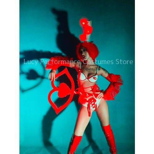 Bar and nightclub group B red love luminous lips performance dress party female gogo singer stage performance dress