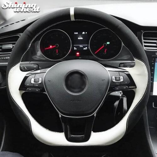 Shining wheat White Black Genuine Leather Leather Steering Wheel Cover for Volkswagen VW Golf 7 Mk7 New Polo Jetta Passat B8 Tig