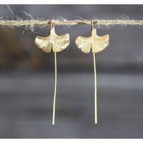 Bohemian Geometric Gold Color Ginkgo Biloba Leaf Shape Drop Earrings for Women Statement Earring Jewelry Accessory Z4D327