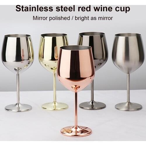 Stainless Steel Wine Glass 500ml Single-layer Unbreakable Stemmed Cocktail Goblet, Copper Plating