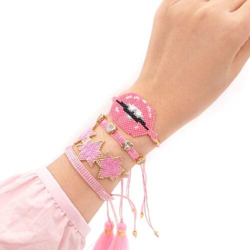 Go2boho Romantic Pink Star Bracelet For Women Accessories Miyuki Sexy Lips Bracelets Handmade Woven Jewelry Gifts Tassel Pulsera