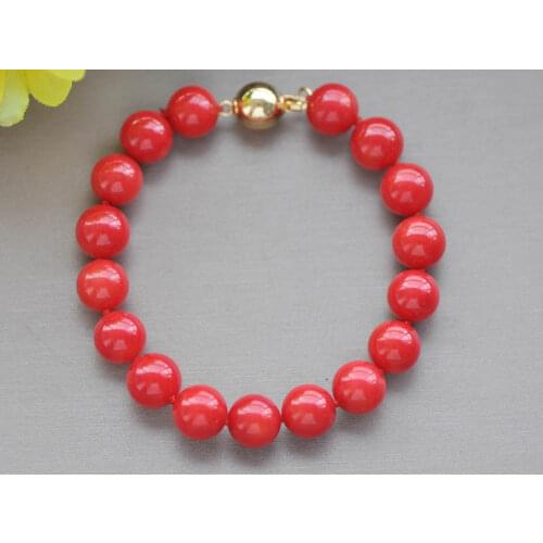 MCT·STAR Z10286 Real 8" 11mm Natural Round Red Coral Bead Bracelet
