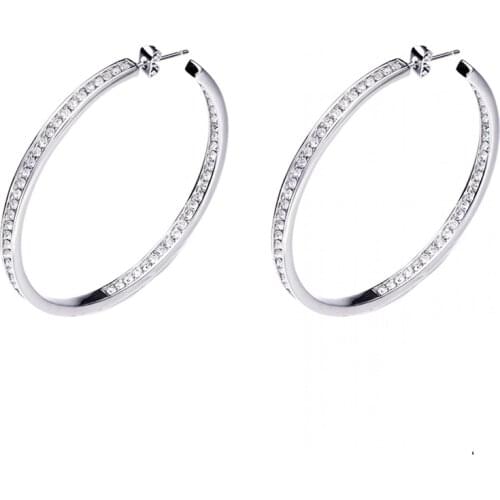 COCOM Circle Punk Hoop Earrings White Austrian Crystal Clip on Earrings Dance Party Anniversary Jewelry Gift for Wife/Girlfriend