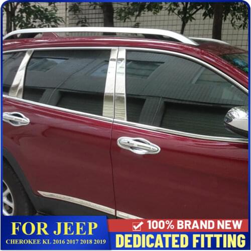 For Jeep Cherokee KL 2016 2017 2018 2019 Car Door Window Pillar B+C Center Pillar Cover Trim Stickers 6Pcs/Set