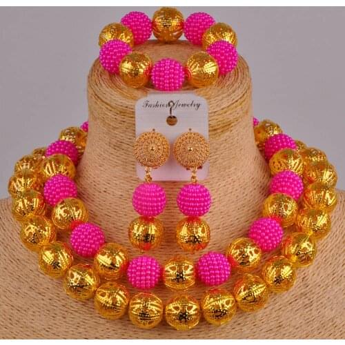 Fuchsia pink simulated pearl costume necklace african set nigerian wedding set african beads jewelry set ZZ18