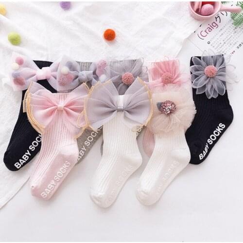 New Children Socks With Bows Flower Toddlers Girls Knee High Socks Cotton Long Boot Socks For Kids Princess Infant Toddlers Sock