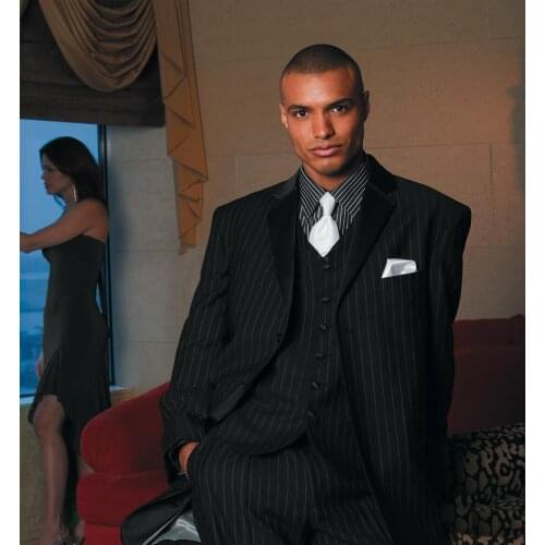 Custom Made To Measure Black Chalk Stripe Men Suits,Bespoke Wedding/Business/Formal Tuxedos,Classic Suits For Men Tuxedo