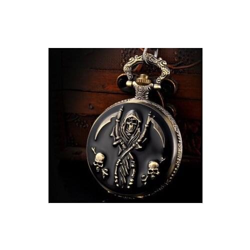 New fashion Skull pirate death pocket watch necklace woman Mans watch good quality wholesale