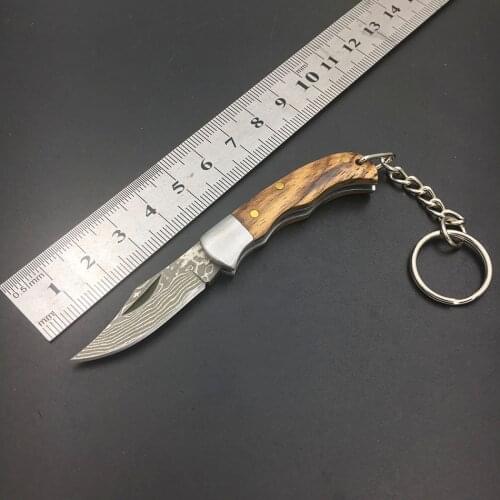 Key ring Pocket Folding Knife customized Damascus Steel Knife Pattern steel Tactical Knife wooden Utility Knives