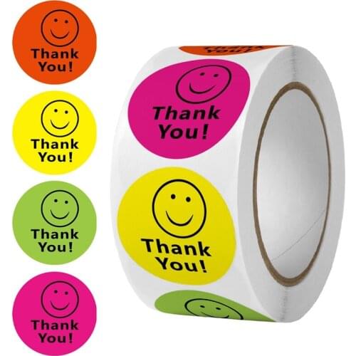 500pcs/Roll Washi Masking Tape Smile Face With Thank You Paper Sticker Seal DIY Crafts Stationery Scrapbooking Decoration