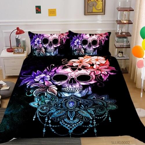 Fanaijia Flower Skull Bedding Set Queen Size Sugar Skull Duvet Cover Set with Pillowcase King Full Bedroom Comforter Set