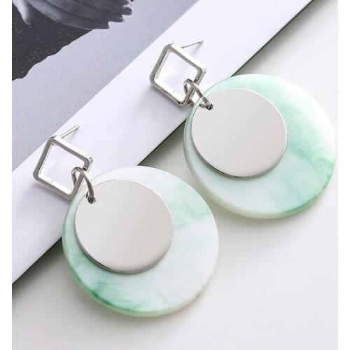 Korean Cute Geometric Round Drop Earrings For Women Mottled Acrylic Colorful Ear Jewelry